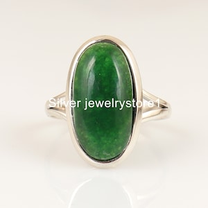 Anillo de jade verde natural, anillo de piedra de forma ovalada, anillo de plata de ley 925, anillo de plata con piedras preciosas hecho a mano, anillo verde, anillo de mujer