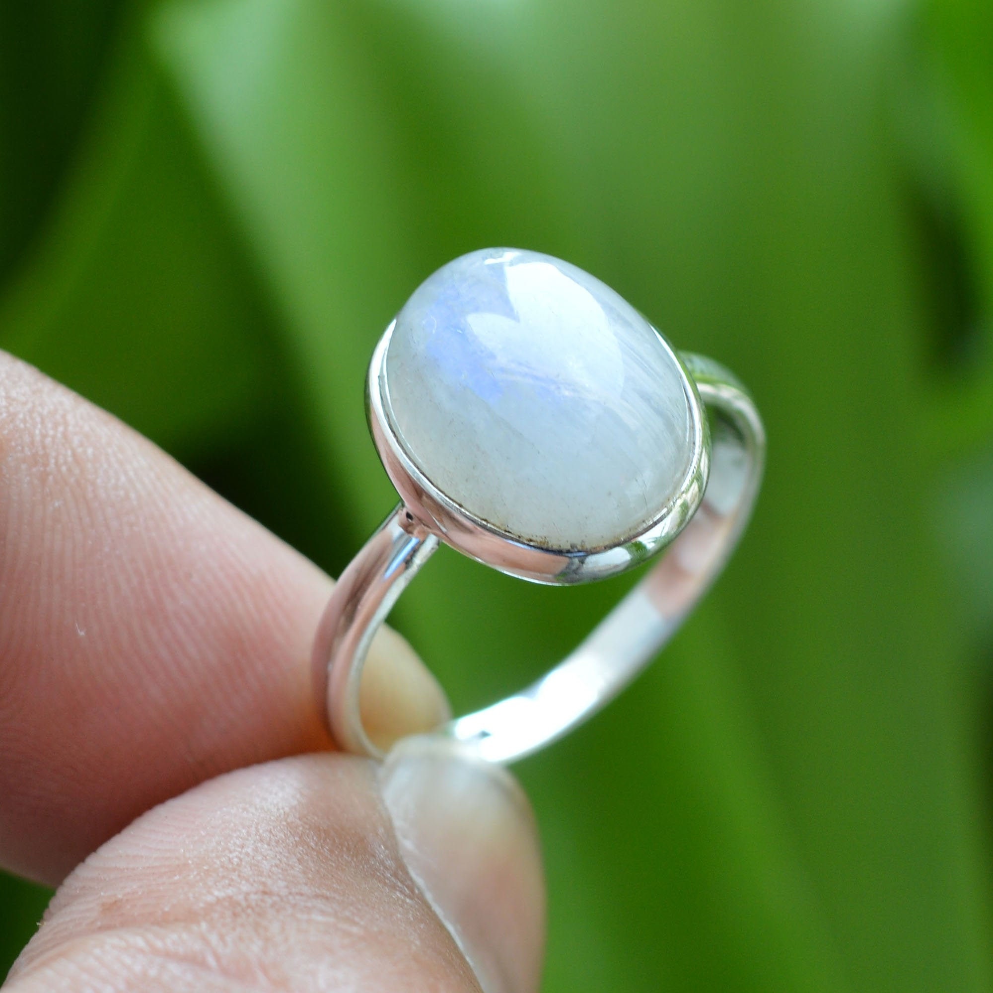 925 Sterling Silver Moonstone Ring, Rainbow Moonstone 10x14
