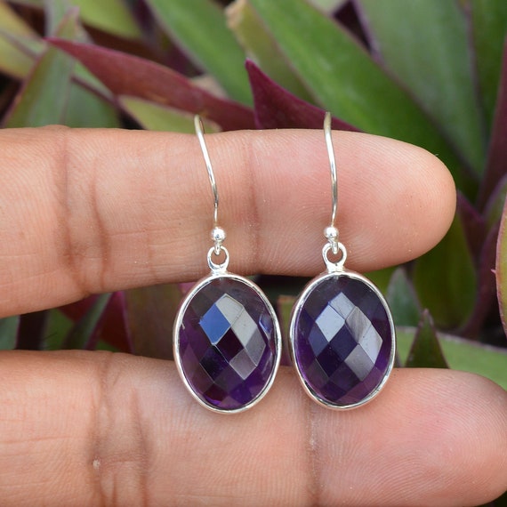 discounted buy Natural amethyst earrings set in 14K solid white gold |  www.pipalwealth.com