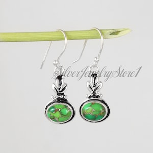 Green Turquoise Earrings: Sterling Silver Boho Hippie Style