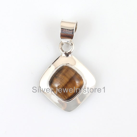 Tiger Eye Pendant , Cushion Tiger Eye Pendant , Silver Sterling  