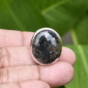 Oval Moss Agate Ring: Handmade 925 Sterling Silver, Size 9