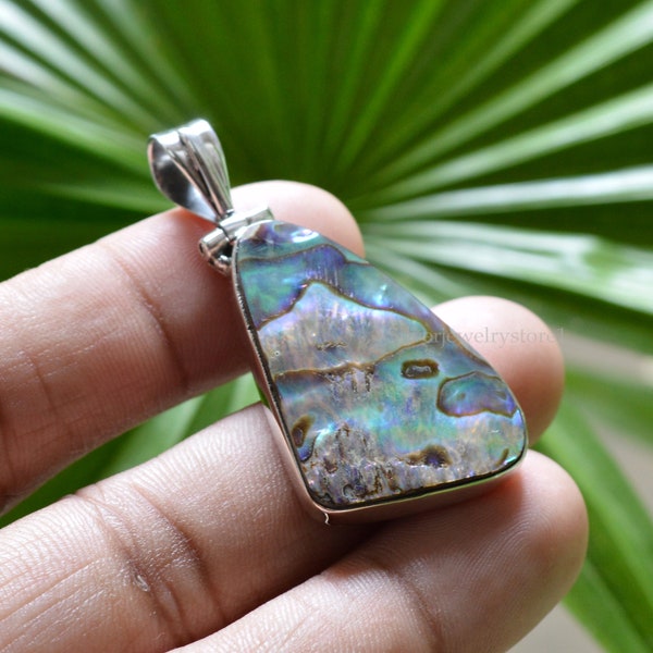 Natural Abalone Shell Pendant, 925 Sterling Silver Pendant, Necklace Pendant, Handmade Pendant,Boho Pendant,Lucky Charm Pendant,Raw Pendant