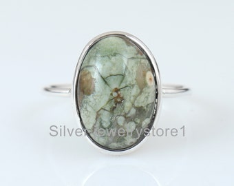 925 Sterling Silber Ring / Regenwald Jaspis Ring / Geschenk für Sie / Statement Ringe / Wald Jaspis Ring /Jaspis Edelstein Ring /Vintage Ring