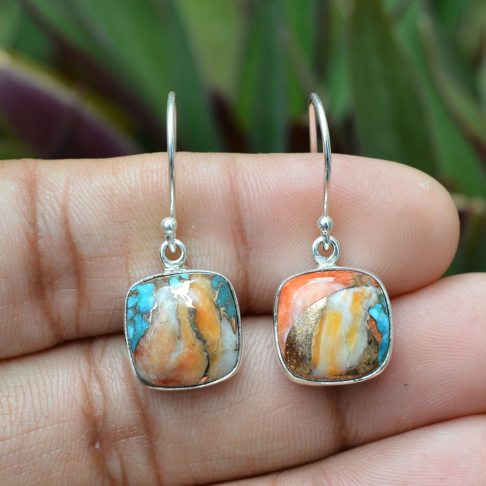 Copper Oyster Turquoise Earrings 925 Sterling Silver Etsy