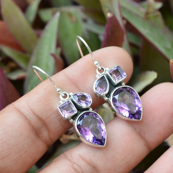Raw Mineral Wire Wrapped Natural Amethyst and Mini Pearls Earrings