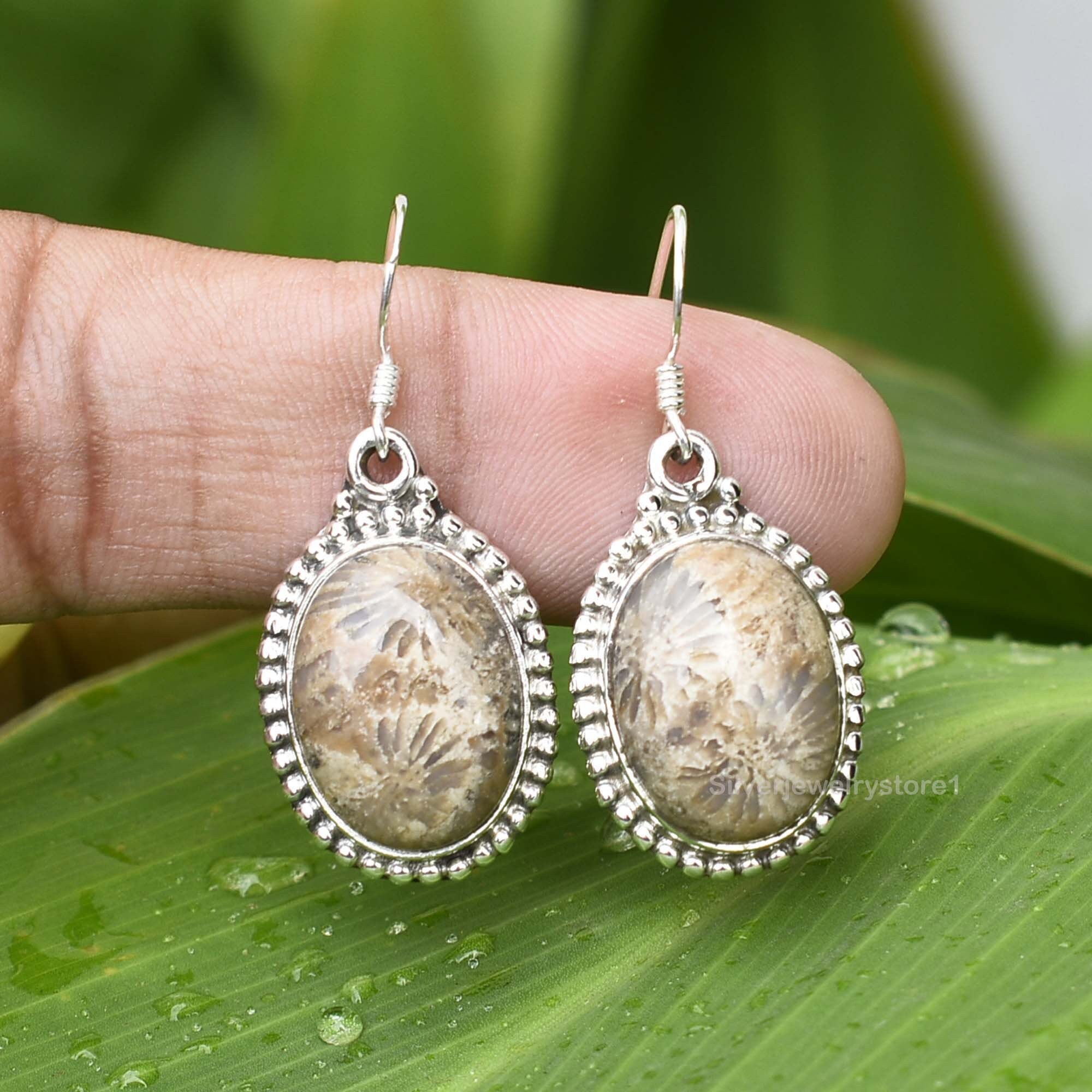 Fossil Coral Earring Sterling Silver Earring Fossil Coral Etsy UK