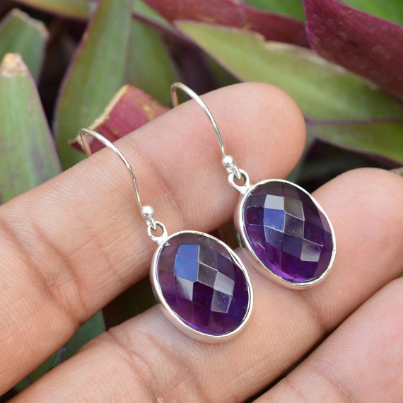 High Polished Floral Natural Amethyst Dangle Earrings - Wise Lotus | NOVICA
