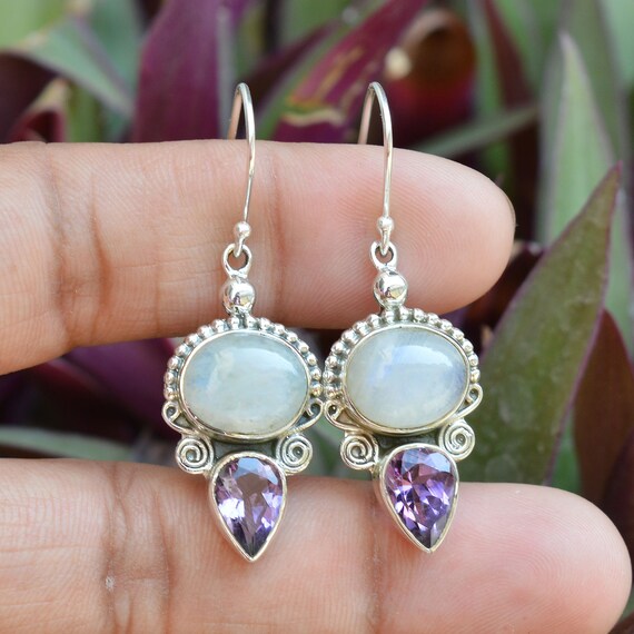 Amethyst & Rainbow Moonstone Earrings Amethyst & Rainbow Moonstone Earrings