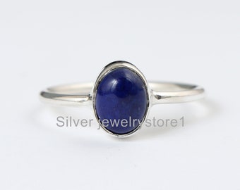 Oval Blue Lapis Ring, 925 Lapis Lazuli Ring, Statement Rings, Lapis Lazuli Ring for Women, Birthstone Ring, Handmade Rings, Rings For Her