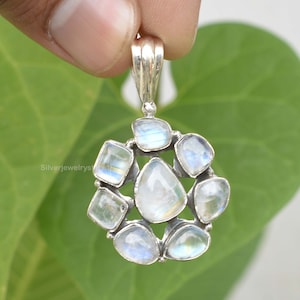 Handmade Rainbow Moonstone Pendant: 925 Sterling Silver Gemstone Jewelry