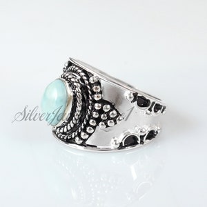 Oxidized Sterling Silver Larimar Ring: Oval Gemstone, Handmade