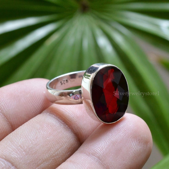 Dark Red Garnet Ring. Adjustable 925 Sterling Silver Rings for Women. Reiki  Jewelry Uk. January Birthstone. 14x10mm 2nd Anniversary Gemstone - Etsy