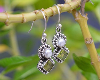 Peridot Earrings- 925 Sterling Silver Dangle Earrings Gemstone Jewelry, Pearl Earrings Jewelry, Gift For Her, Beautiful Earrings Jewelry