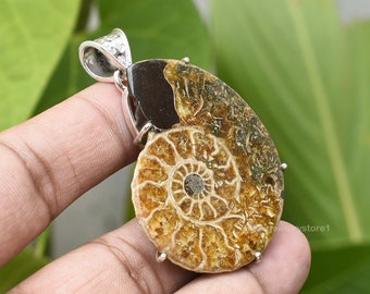 Ammonite Fossil Pendant, 925 Sterling Silver Pendant, 36x46mm Fancy Shape Pendant, Gemstone Pendant, Necklace Pendant, Handmade Pendant,Etsy