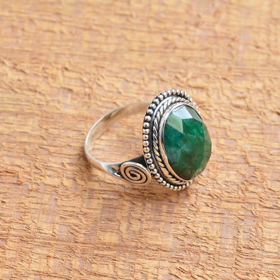 Emerald Ring, 925 Solid Sterling Silver Ring, Synthetic Emerald Ring, 925 Solid Sterling Silver Ring, Synthetic