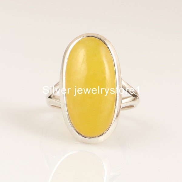 Yellow Jade Ring / Jade Oval Stone Ring  / Jade Gemstone Ring / Solid Silver Ring / Handmade Jade Ring /  Yellow Ring / Engagement Ring