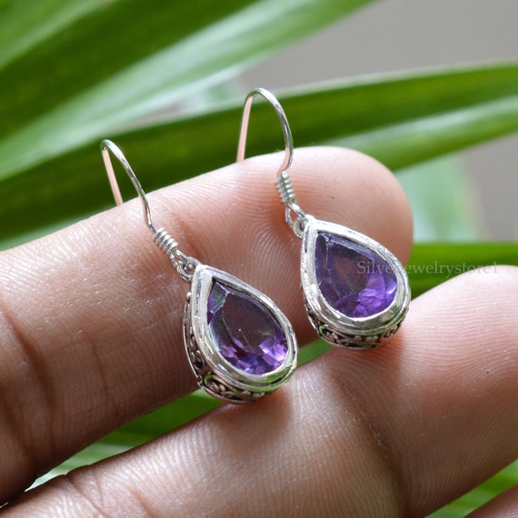 Amazon.com: SILVESTO INDIA Natural Amethyst Earrings Handmade Earrings 925  Sterling Silver Round Checker Amethyst Earring Present for her February  Birthstone : Handmade Products