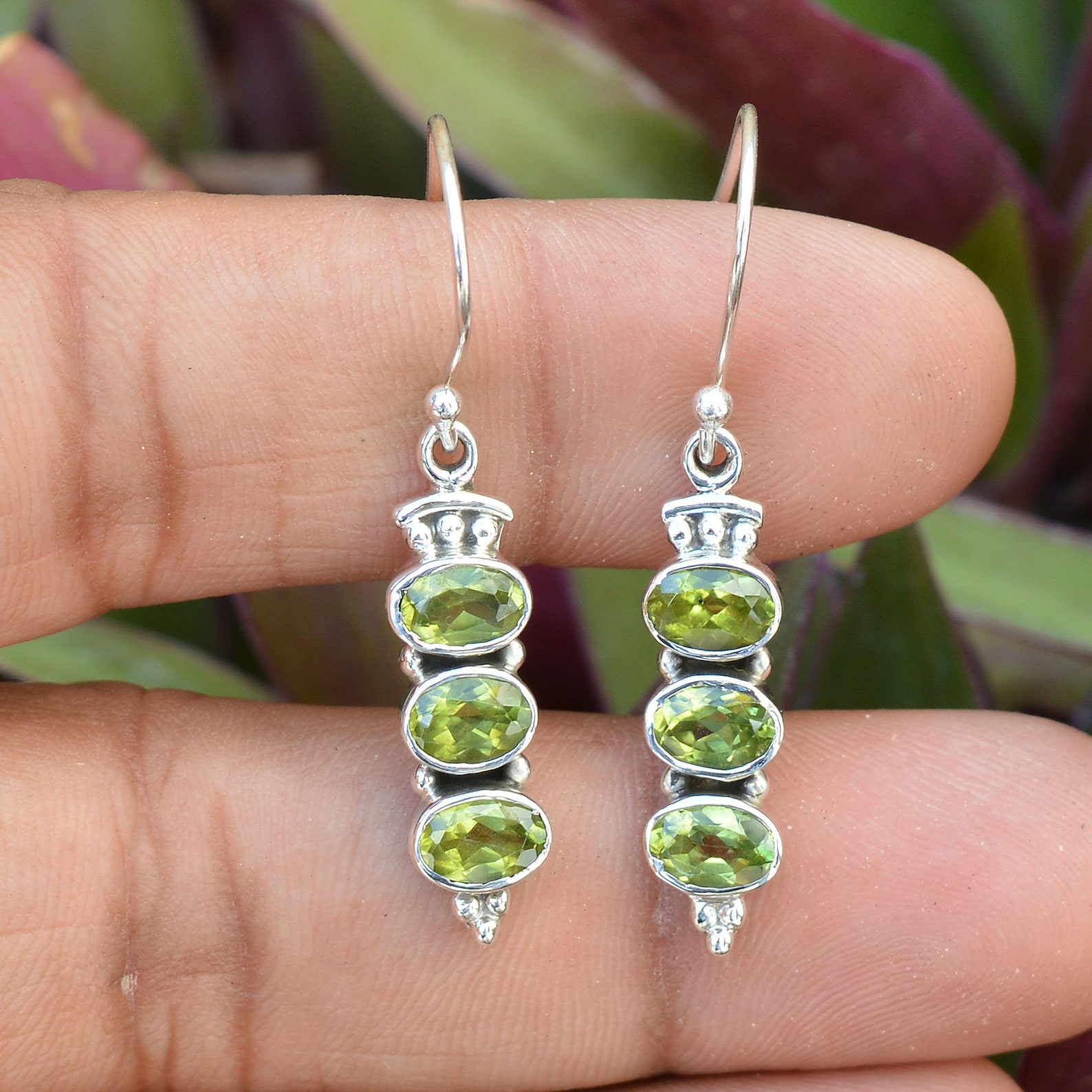 Genuine Peridot Earrings 925 Sterling Silver Earrings Silver Etsy