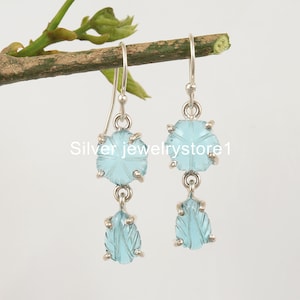 Boucles d&#39;oreilles pendantes quartz bleu : bijoux de mariée en argent sterling avec pierres précieuses