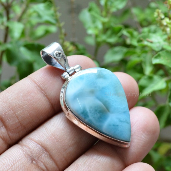 Sterling Silver Pear Teardrop Larimar Pendant Sterling Silver Pear Teardrop Larimar Pendant
