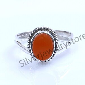 Carnelian Gemstone Ring: Dainty Sterling Silver Stacking Ring