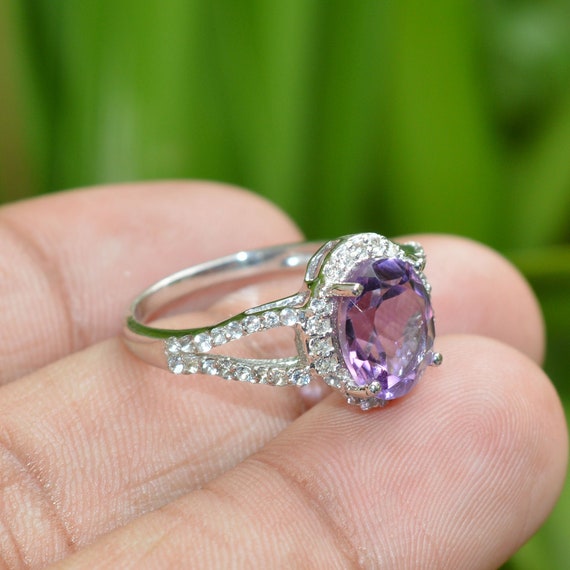 Beautiful Womens White Gold Rhodium Over Sterling Silver Amethyst and Topaz  Ring | Simply Timeless