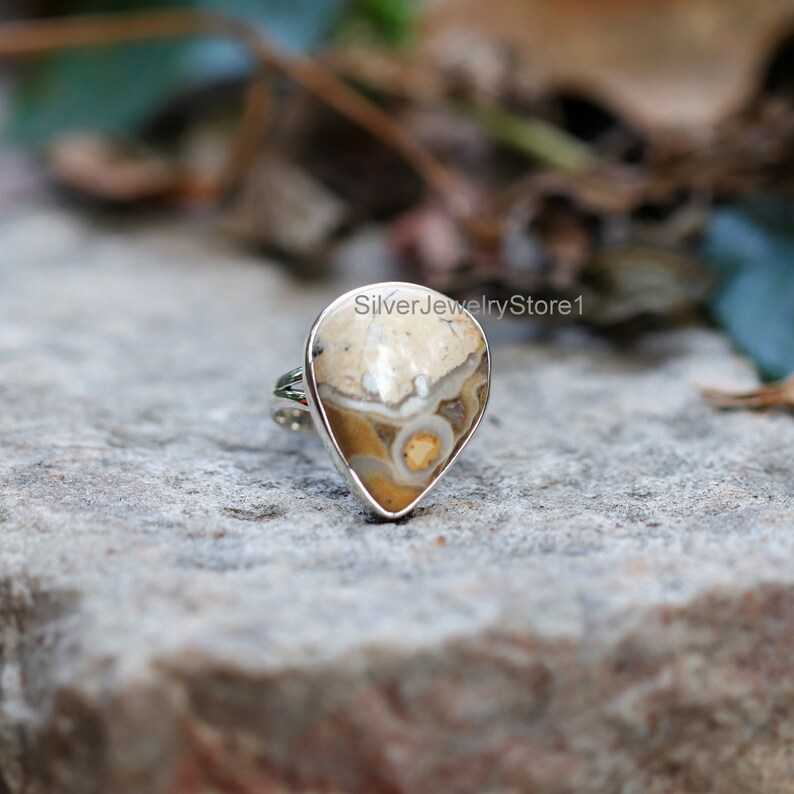 Boho Jewelry 925 Sterling Silver Ring Handmade Ring Mookaite 13x23mm Pear Gemstone Ring Natural Braciated Mookaite Ring Size 8 US