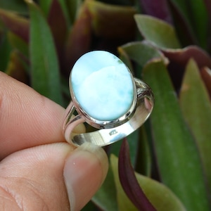 Natural Larimar Sterling Silver Ring, Larimar Jewelry Ring, Larimar 12x16mm Oval Ring, Boho Jewelry Ring, Gemstone Ring, Handmade Ring,Etsy