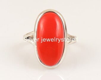 Großer ovaler Edelstein Ring / Rote Koralle Silber Ring / Statement Ring /Korallenring /Korallenring /Korallenring /Korallenring