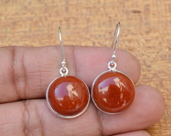 Natural Red Onyx Earrings, 925 Sterling Silver Earrings, Bezel Earrings, Red Onyx 15x15 mm Round Gemstone Earrings, Handmade Earrings, Gift