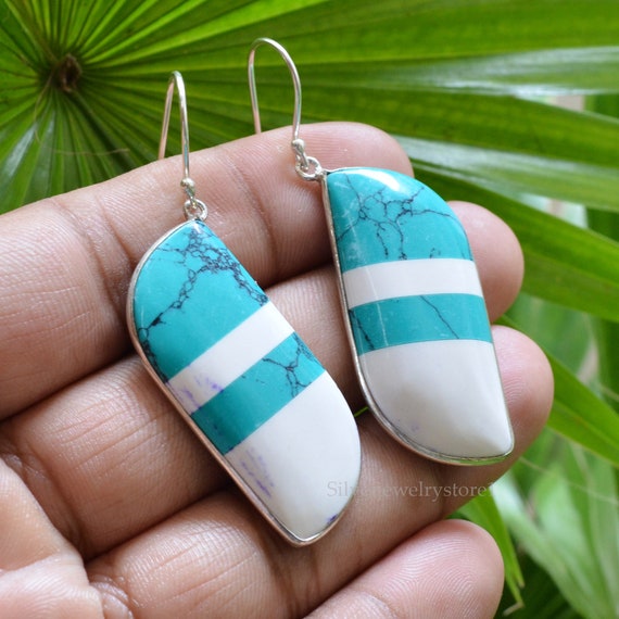 Turquoise Earrings 925 Sterling Silver Earrings White Howlite