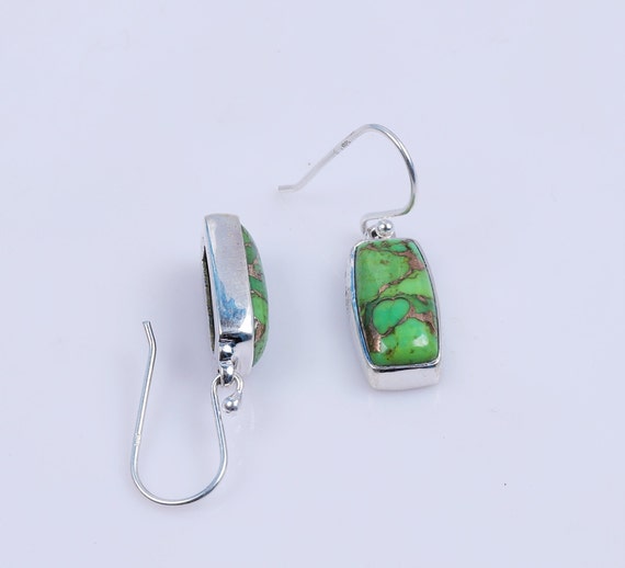 Green turquoise earrings silver top