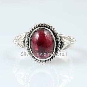 Handmade Red Garnet Sterling Silver Ring: Oxidized Gemstone Jewelry
