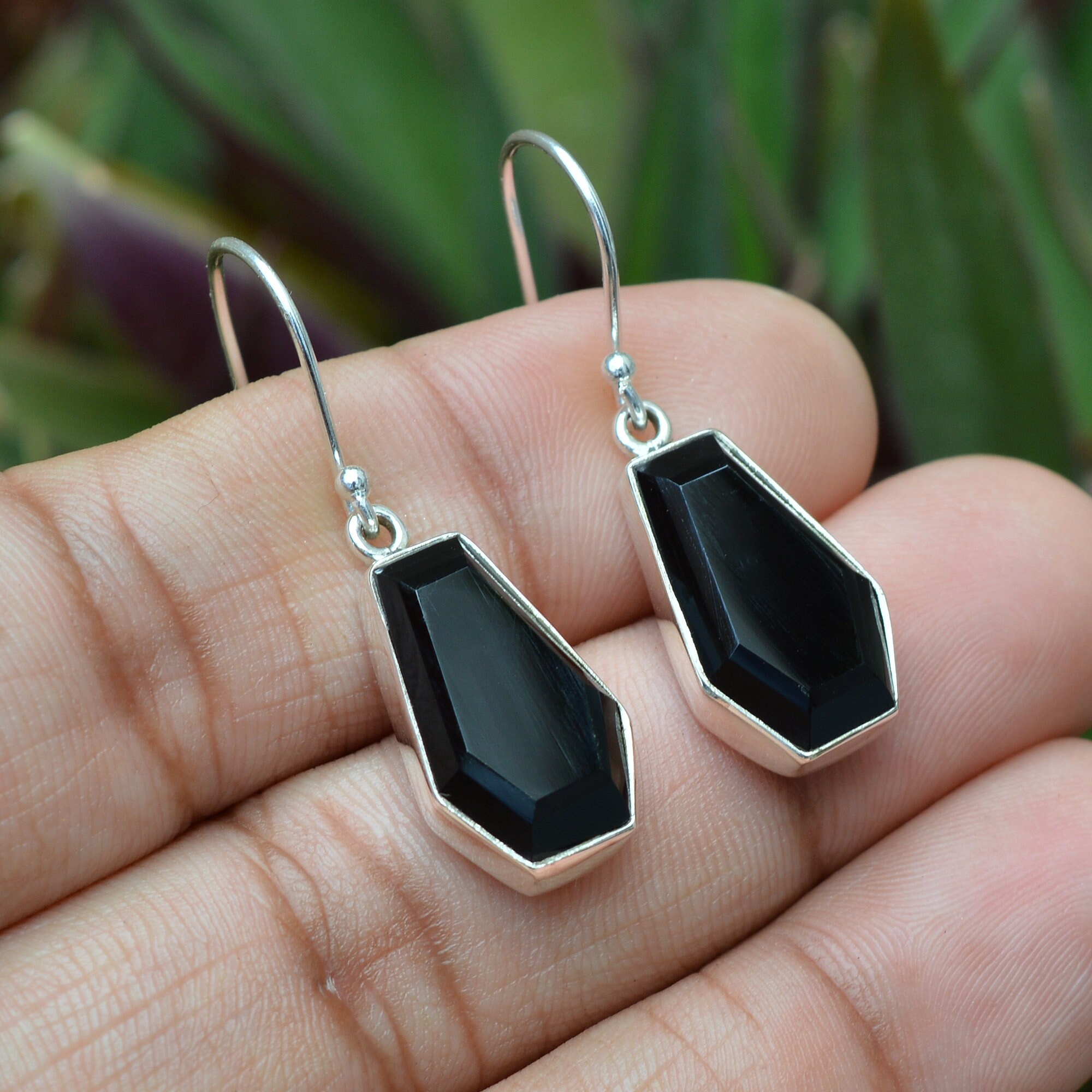 Black Onyx Earring Coffin Earrings 925 Sterling Silver Onyx Etsy