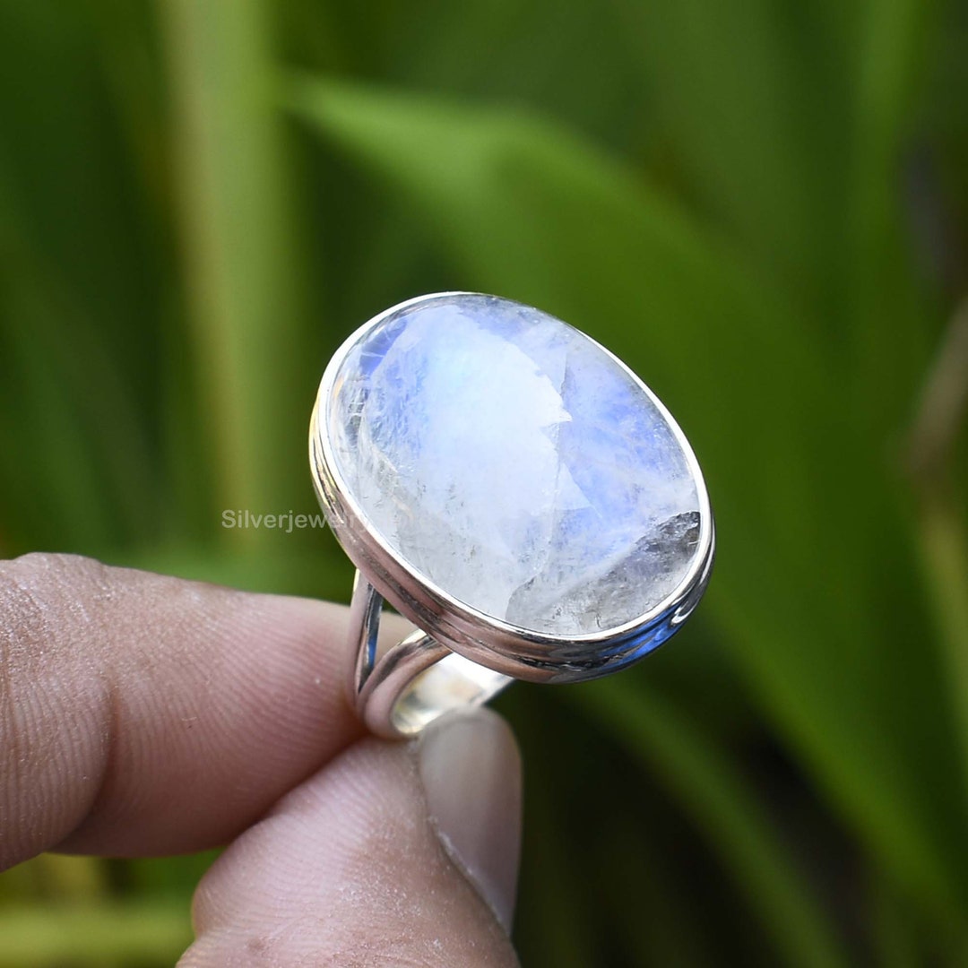 Buy Boho Rainbow Moonstone Ring: Oval Sterling Silver, Handmade Size  Online in India