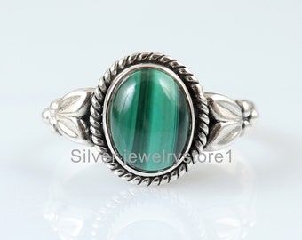 925 Silver Ring, Natural Malachite Ring, Malachite 7X9 MM Oval Ring, Boho Jewelry, Malachite Jewelry, Handmade Green Ring, Gift Ideas