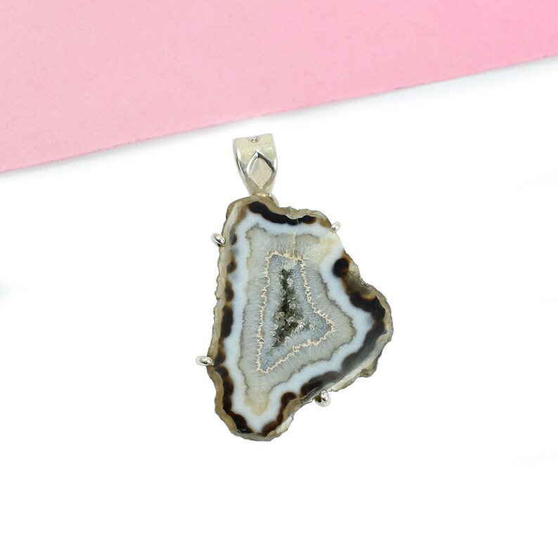 Rough Druzy 28x35 MM 925 Solid Sterling Silver Necklace Pendant Natural Organic Geode Druzy Pendant Gemstone Jewelry Gift Ideas