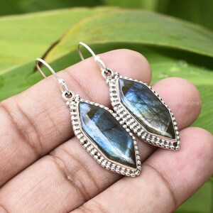 Handmade Sterling Silver Labradorite Earrings: Fancy Gemstone Dangle