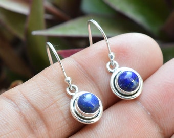 Tiny Earrings, Lapis Lazuli Earrings, 925 Sterling Silver, Lapis Lazuli 6mm Round Gemstone Earrings, Silver Earrings, Women's Earrings, Gift