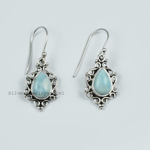 Handmade Larimar Earrings: 925 Sterling Silver Boho Jewelry