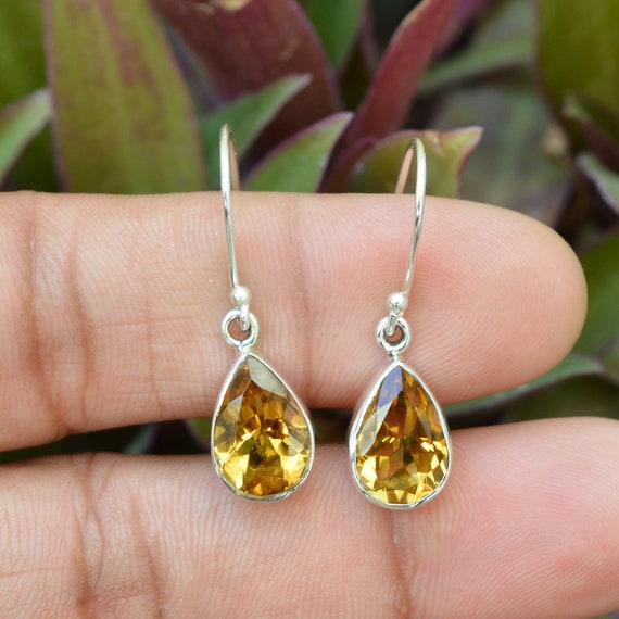 AAA Citrine Dangle Earrings: 925 Sterling Silver Pear Gemstone