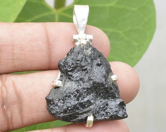 Natural Black Tourmaline Pendant, Handmade Pendant, Sterling Silver Pendant, Black Tourmaline Rough Pendant, Boho Pendant, Necklace Gift