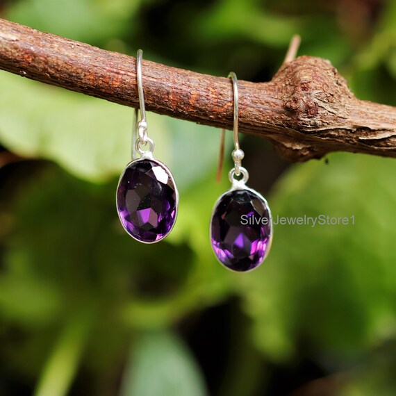 Amethyst Earrings Oval Faceted Sterling Silver Dangle Earrings Amethyst Earrings Oval Faceted Sterling Silver Dangle Earrings