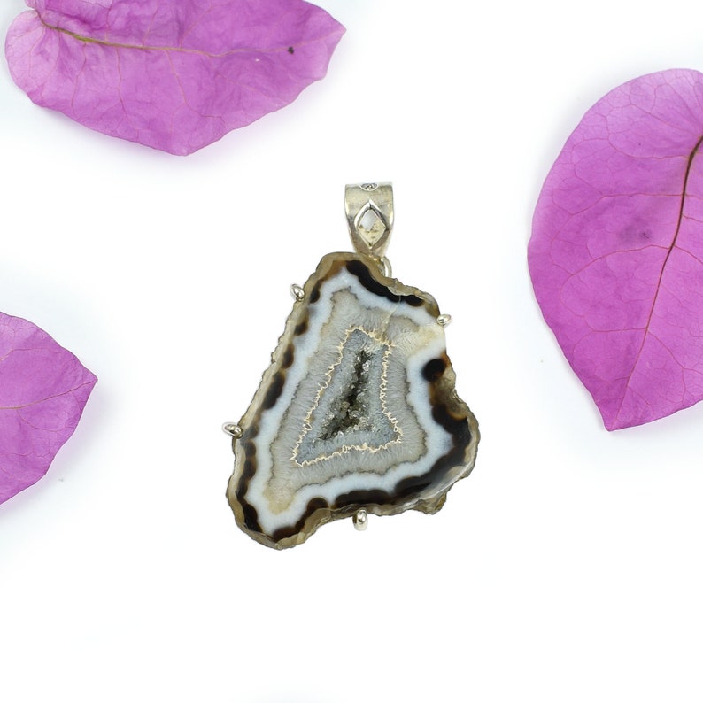 Rough Druzy 28x35 MM 925 Solid Sterling Silver Necklace Pendant Natural Organic Geode Druzy Pendant Gemstone Jewelry Gift Ideas