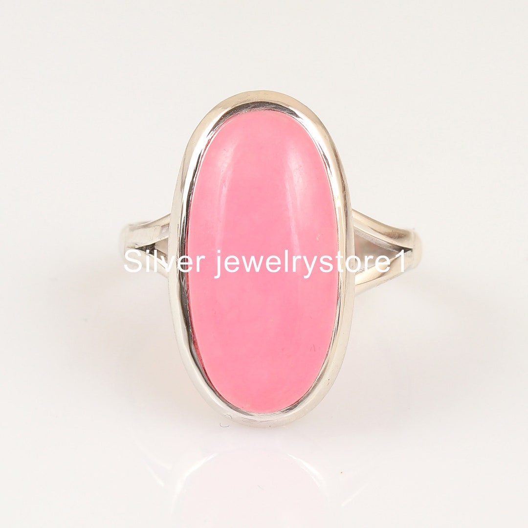 Baby Pink Color Jade Ring , Oval Jade Gemstone Ring , Solid Sterling ...