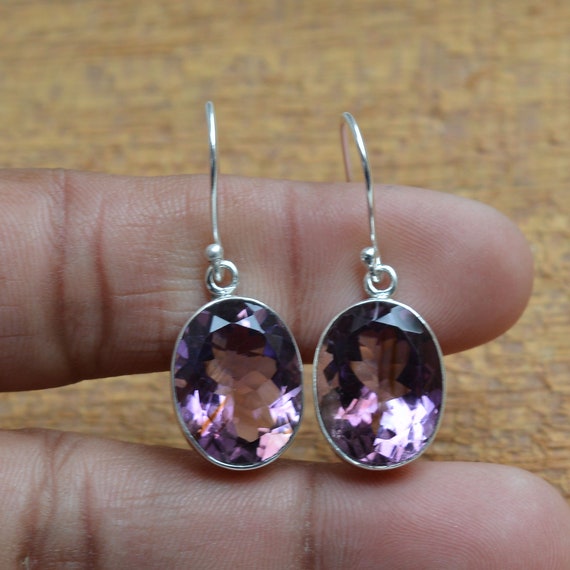 Amethyst Earrings Oval Faceted Sterling Silver Dangle Earrings Amethyst Earrings Oval Faceted Sterling Silver Dangle Earrings