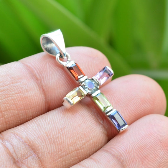 Sterling Silver Gemstone Cross Pendants Sterling Silver Gemstone Cross Pendants