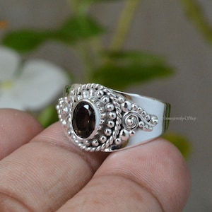 Handmade Sterling Silver Smoky Quartz Ring: Unisex Anniversary Jewelry