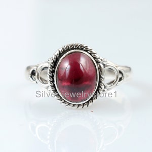 Red Garnet Sterling Silver Ring: Handmade Oxidized Gemstone Jewelry